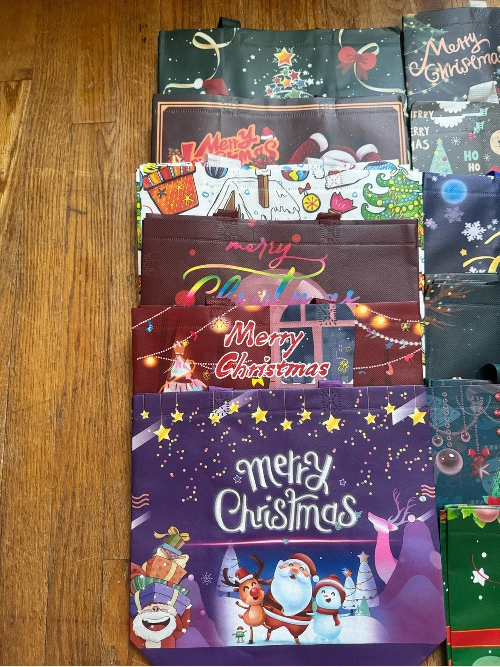 Christmas Kids Gift Bags Set - Colorful Holiday Designs